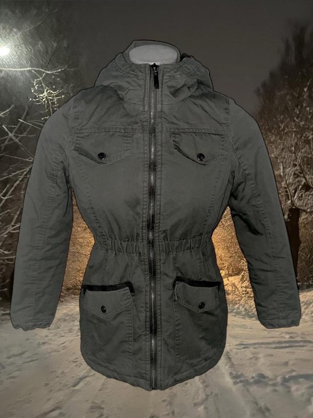 y2k vintage winter green hooded millitary army style jacket / coat